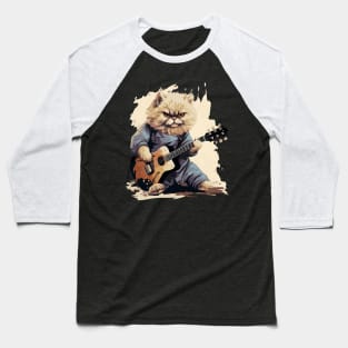 Persian Cat Playing Guitar Baseball T-Shirt